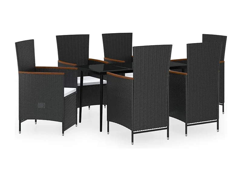 Florissant  Juego de comedor de jardín 7 piezas con cojines negro