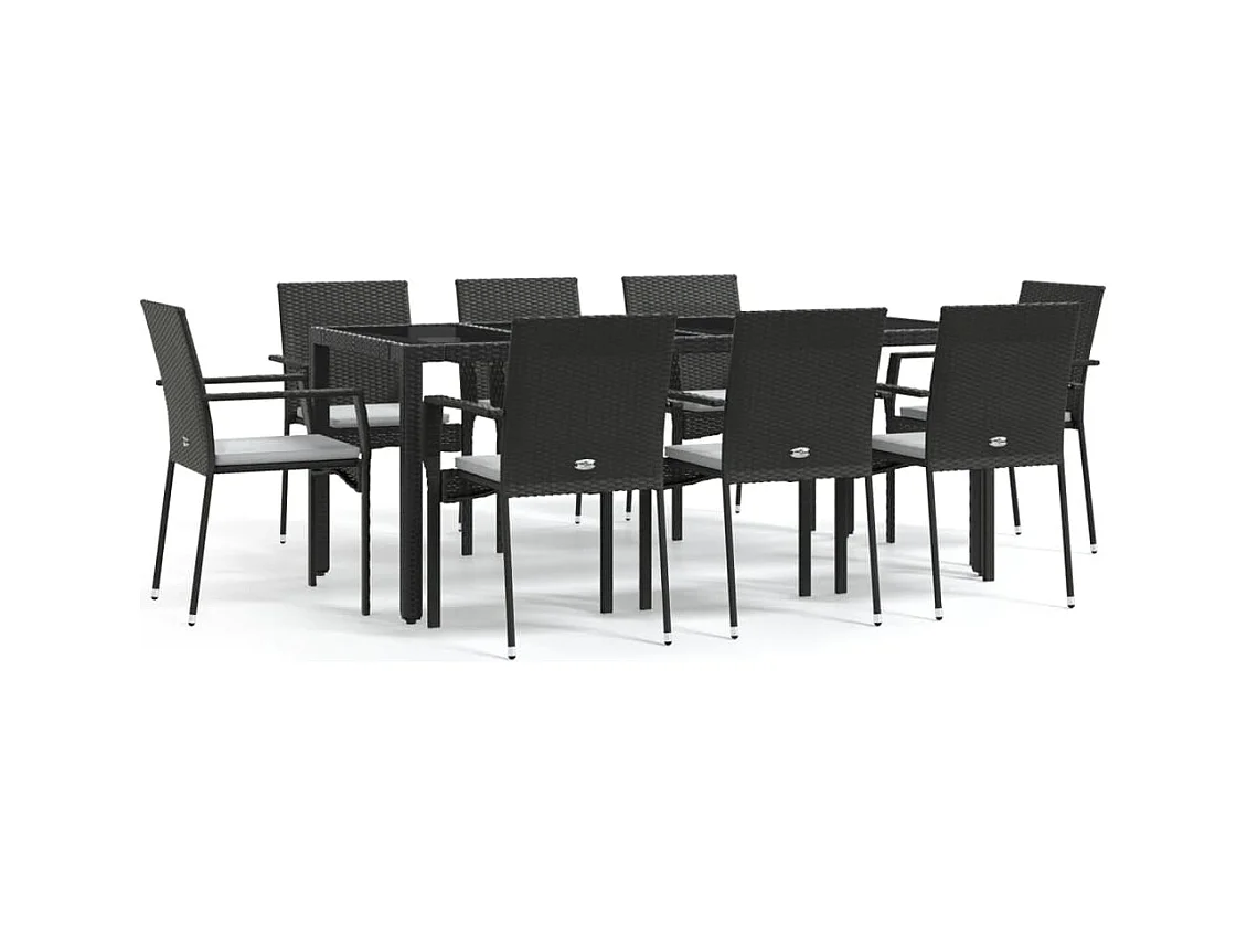 Daniela Patricia  Set de comedor de jardín 9 pzas y cojines ratán sintético negro