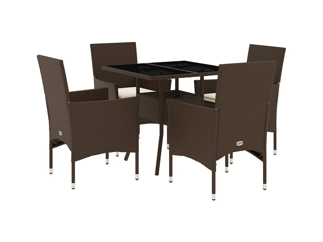 Yorba Linda  5-delige Tuinset met kussens poly rattan en glas bruin