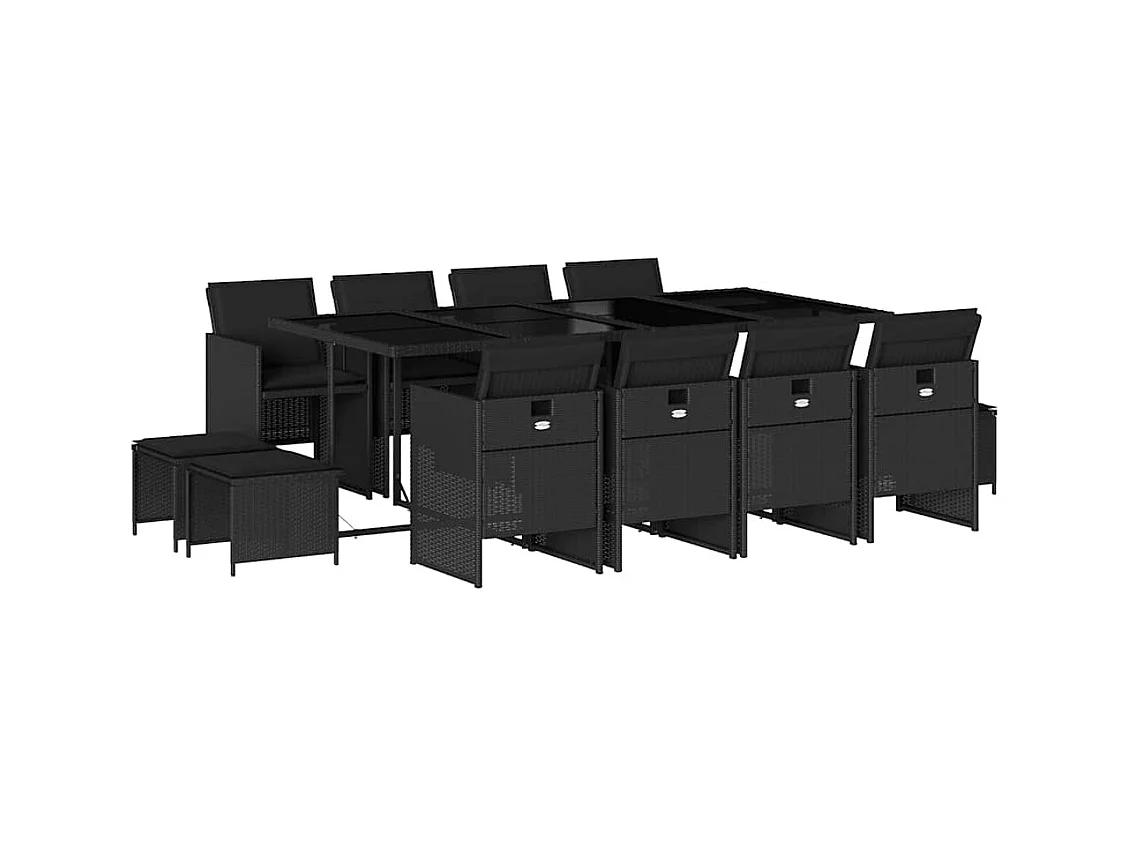 Steno  Ensemble à manger de jardin 13 pcs coussins noir résine tressée
