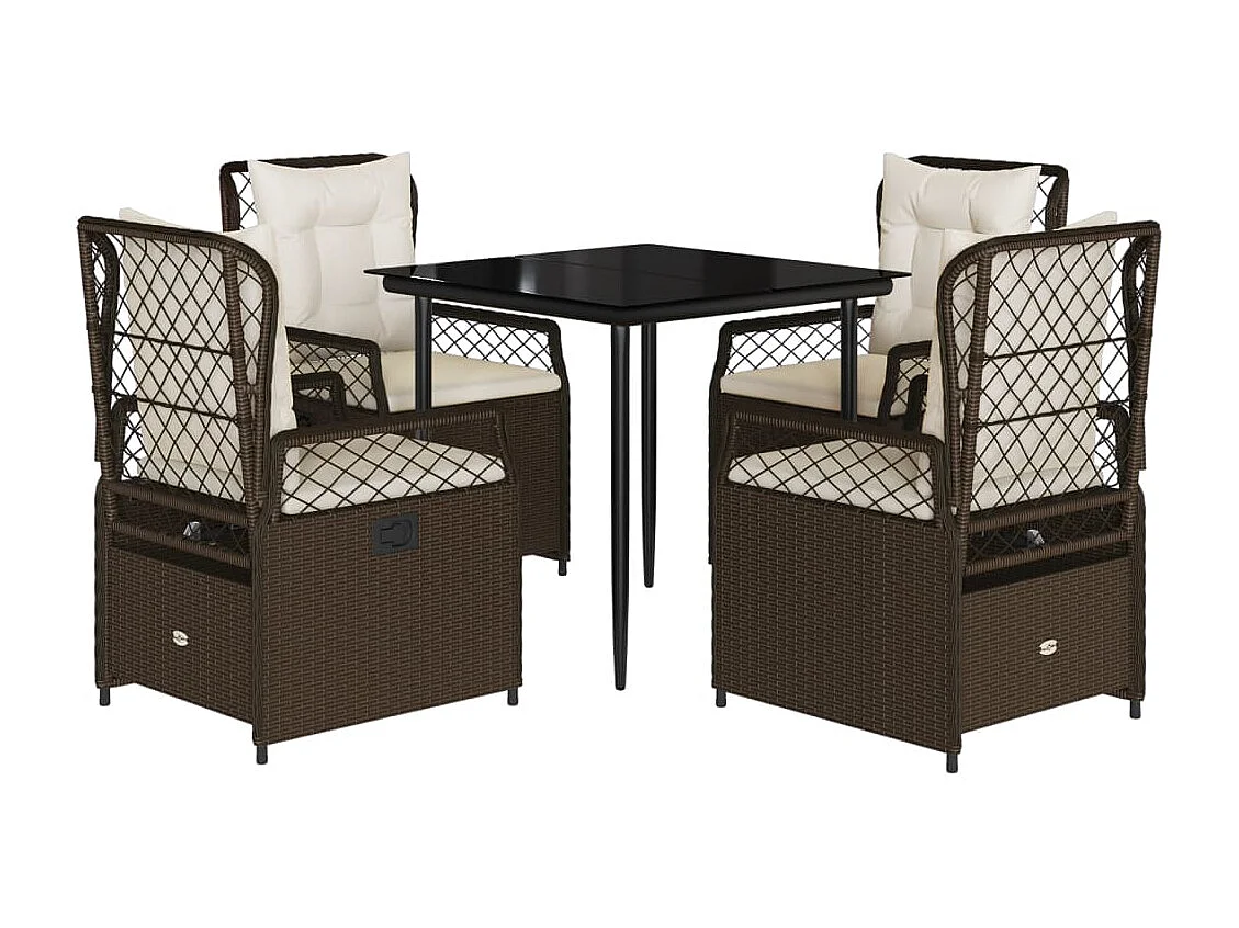 Zalan  Ensemble à manger de jardin 5 pcs et coussins marron poly rotin