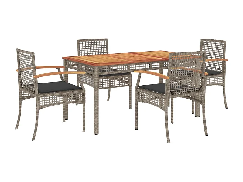 Meryem  5-delige Tuinset met kussens poly rattan grijs