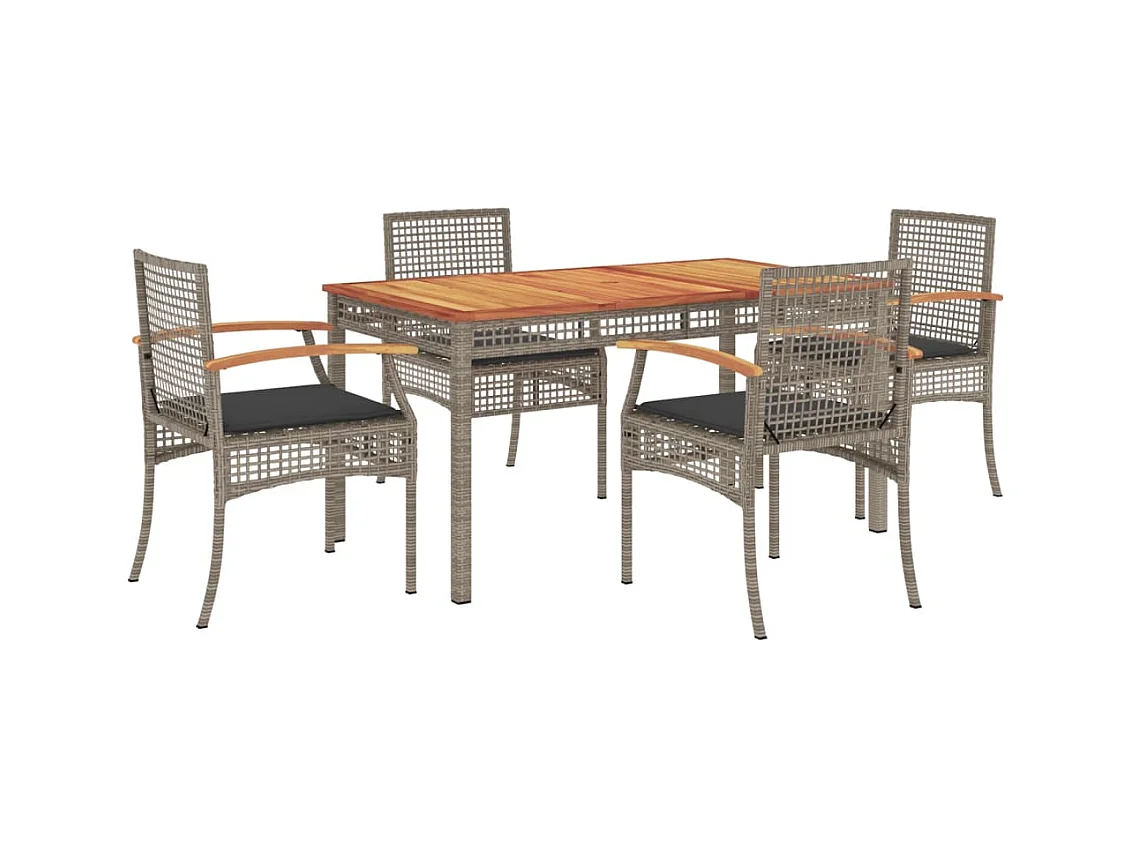 Meryem  Ensemble à manger de jardin 5 pcs coussins gris résine tressée