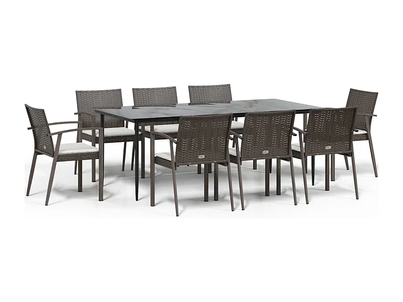 Bucyrus  Ensemble à manger de jardin 9 pcs coussins résine tressée acier