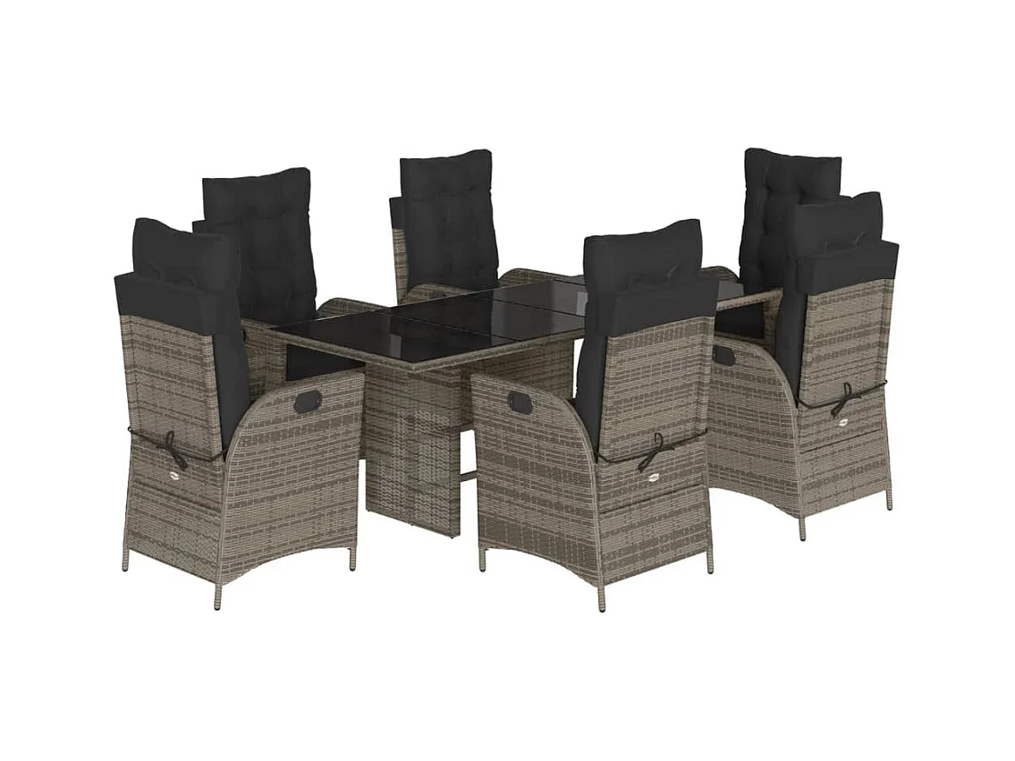 Emory  Ensemble à manger de jardin et coussins 7 pcs gris rotin