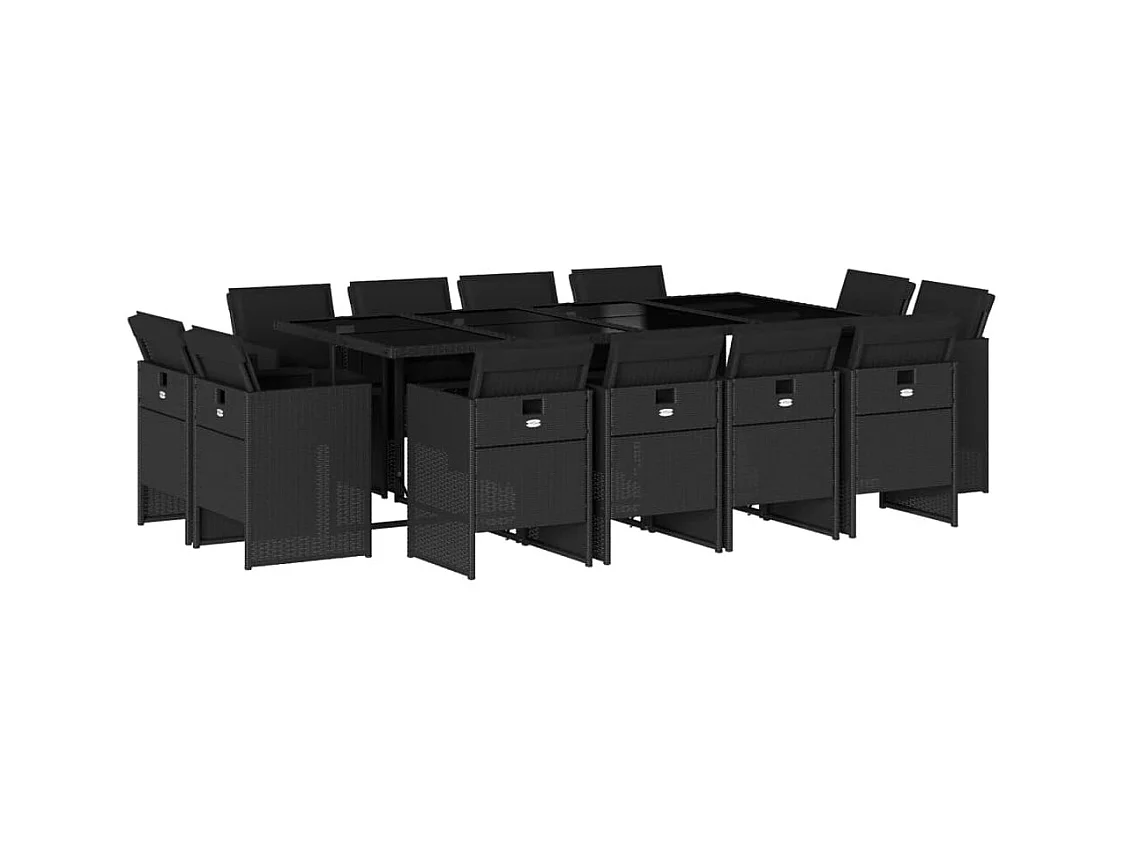 Jeroen  Ensemble à manger de jardin 13 pcs coussins noir résine tressée
