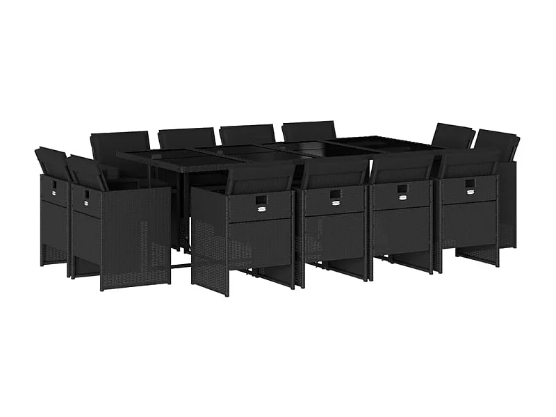 Jeroen  Ensemble à manger de jardin 13 pcs coussins noir résine tressée