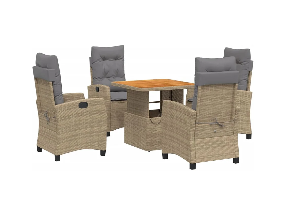 Necati  Set comedor de jardín 5 pzas con cojines ratán sintético beige