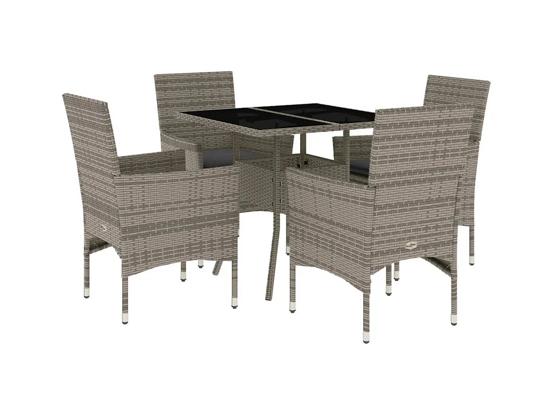 Yorba Linda  Ensemble à manger de jardin et coussins 5 pcs gris rotin verre