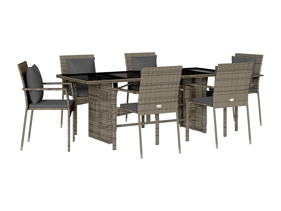 Tijn  Ensemble à manger de jardin et coussins 7 pcs gris rotin