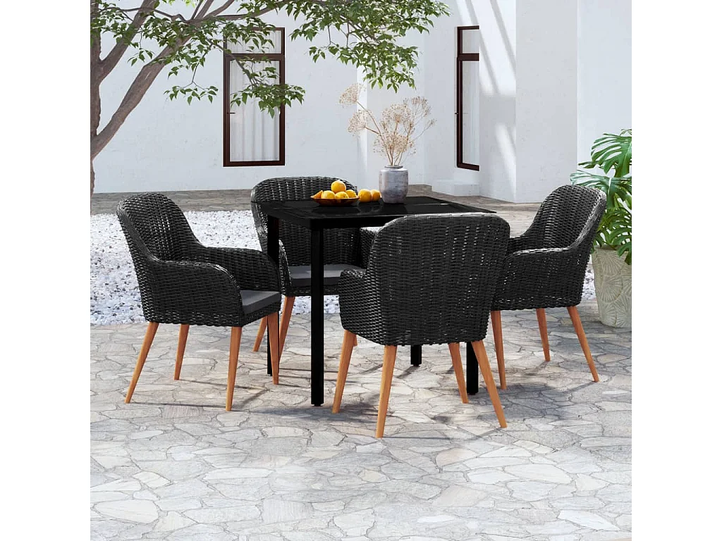 Zevrik  5-delige Tuinset met kussens zwart