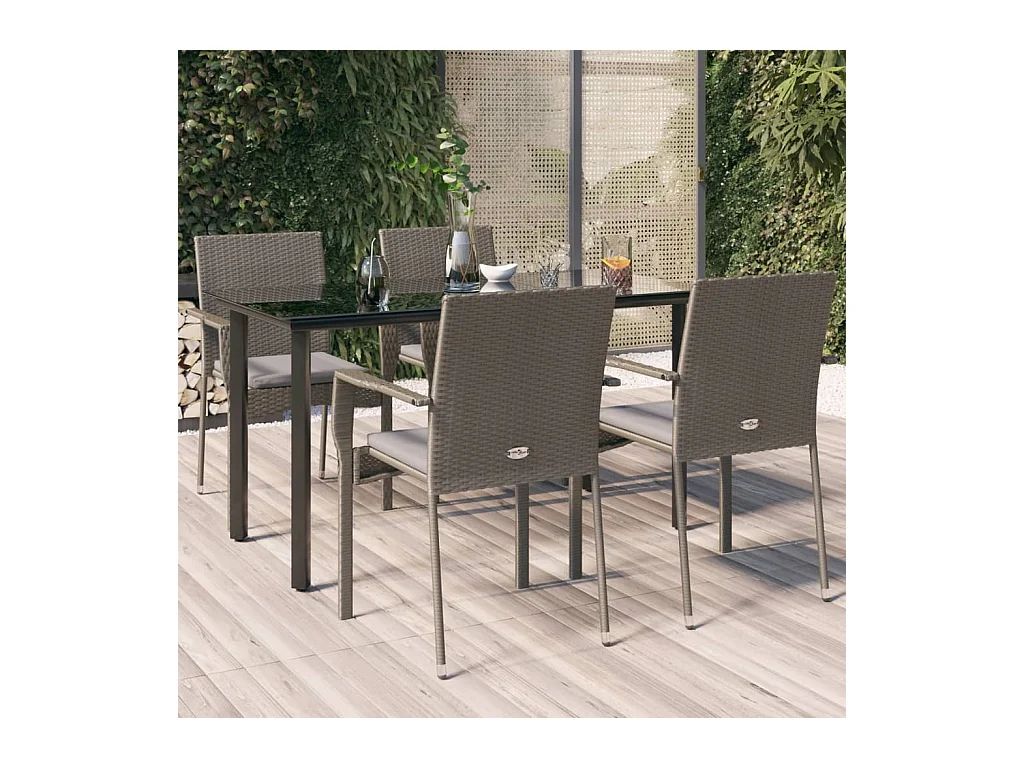 Karl Mason  Ensemble à manger de jardin coussins 5 pcs noir et gris