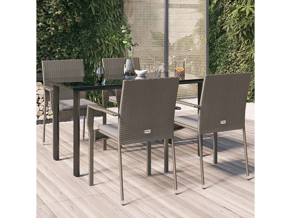 Karl Mason  Ensemble à manger de jardin coussins 5 pcs noir et gris