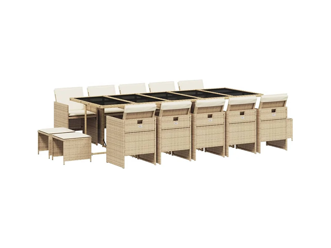 Steno  Ensemble à manger de jardin et coussins 15 pcs beige