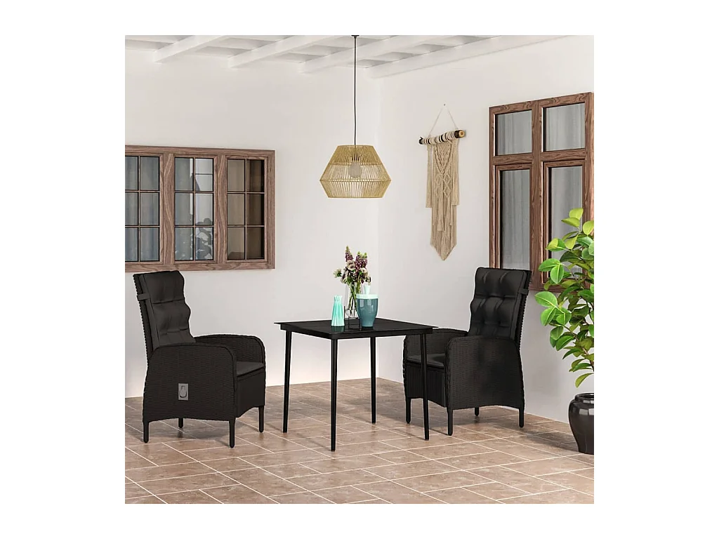 Vernon  Juego de comedor de jardín 3 piezas con cojines negro