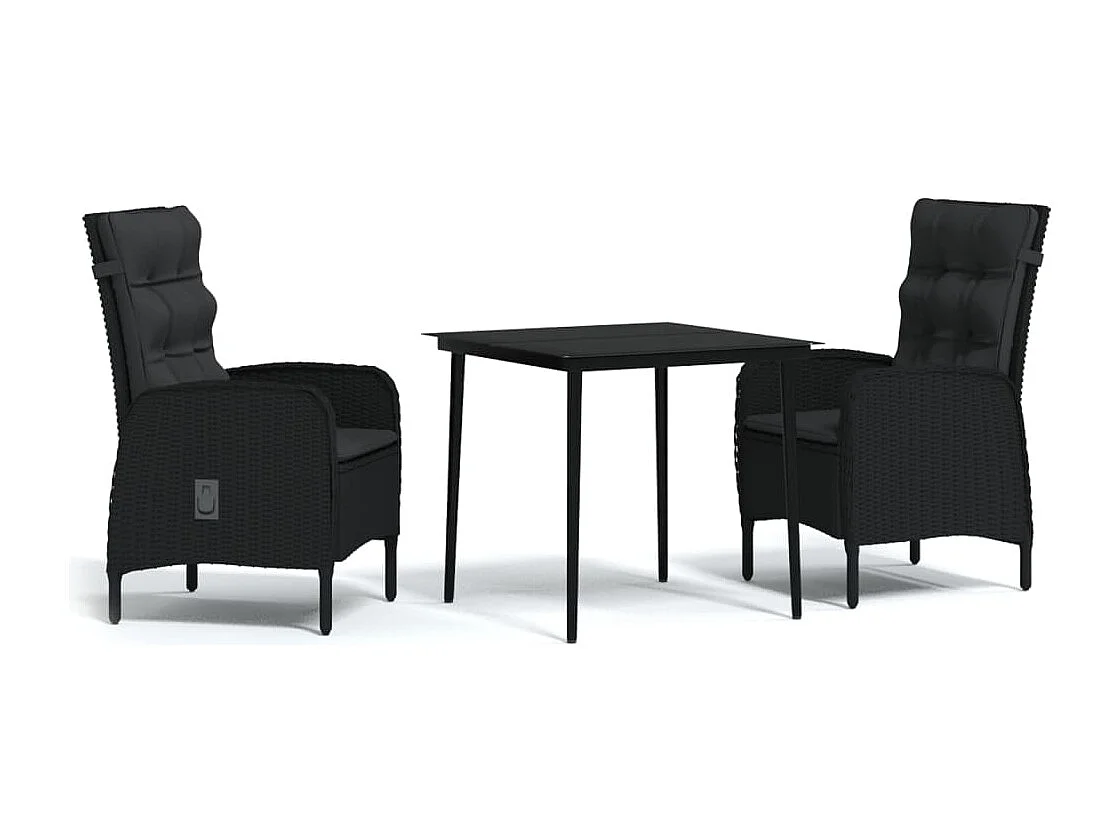 Vernon  Juego de comedor de jardín 3 piezas con cojines negro