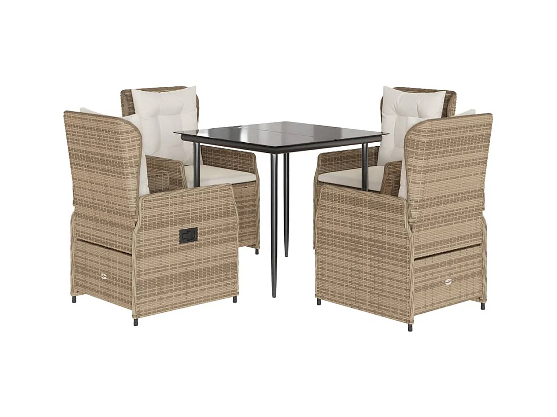 Tilly  Ensemble à manger de jardin avec coussins 5pcs Beige poly rotin