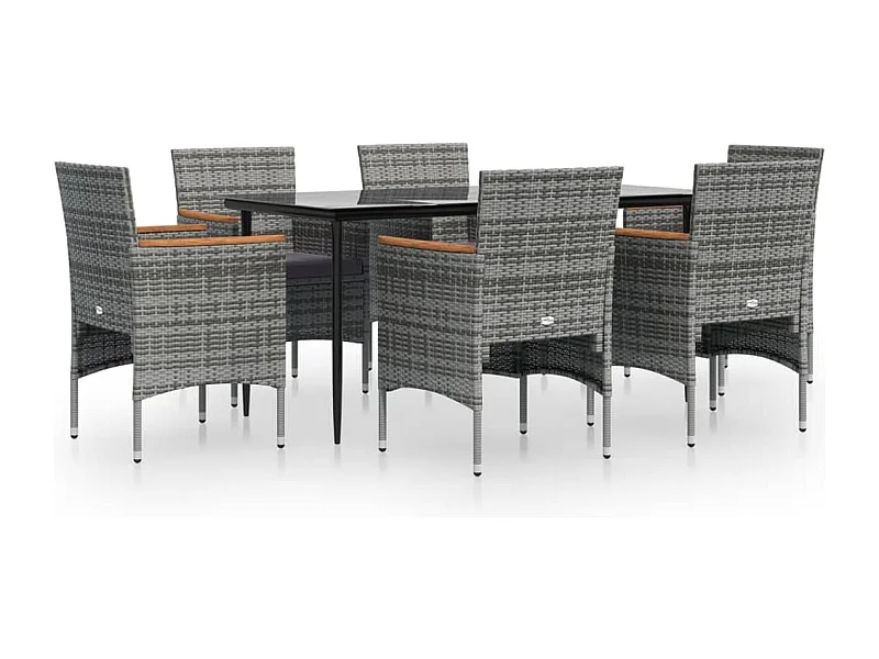 Frynjal  Ensemble à manger de jardin coussins 7pcs Gris et noir