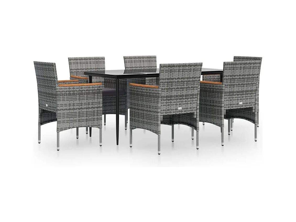 Frynjal  Ensemble à manger de jardin coussins 7pcs Gris et noir