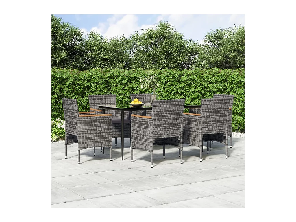 Frynjal  Ensemble à manger de jardin coussins 7pcs Gris et noir