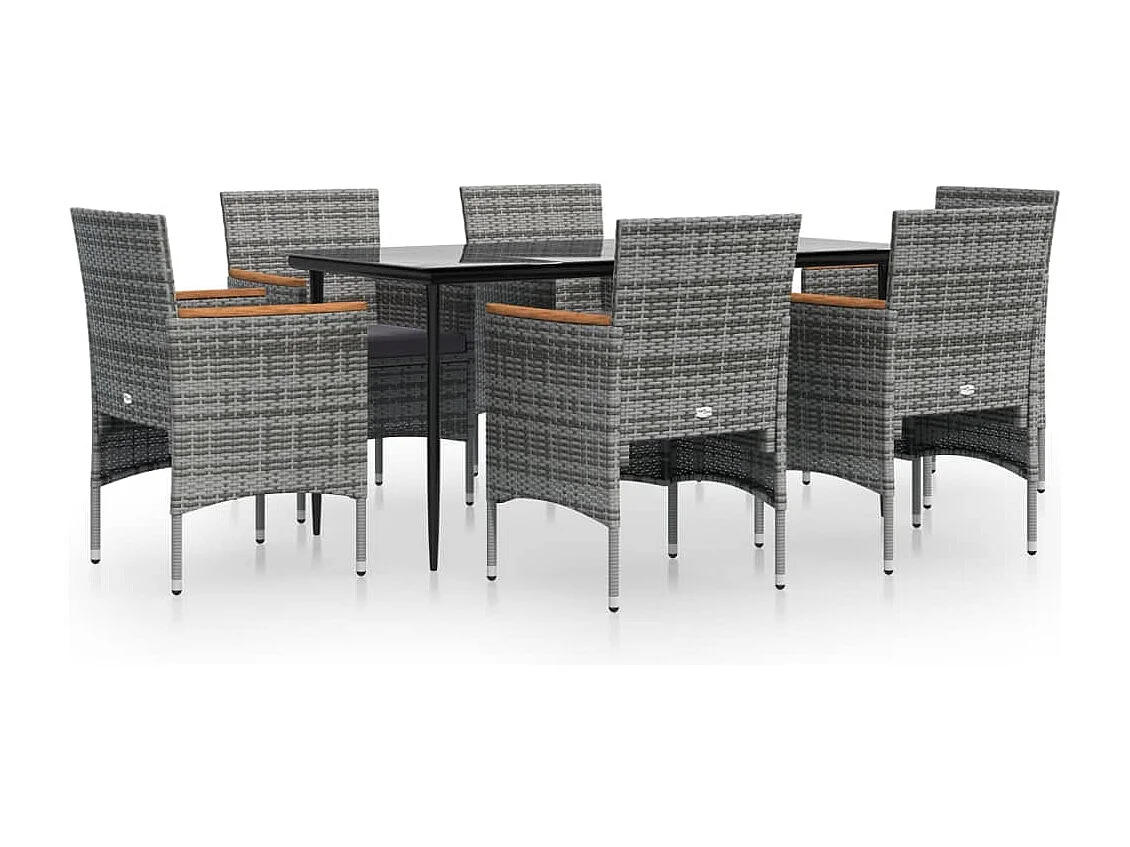 Frynjal  Juego de comedor de jardín 7 piezas con cojines gris y negro