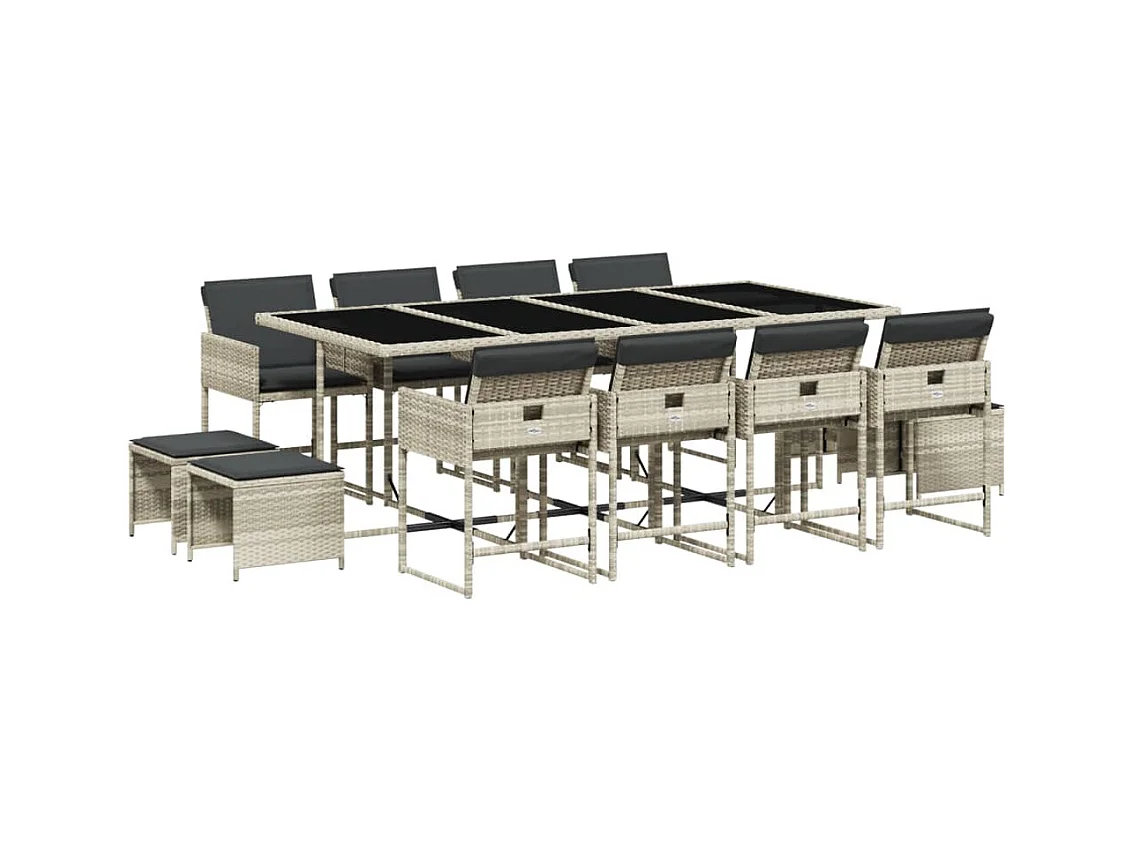 Kirkland  Ensemble à manger de jardin et coussins 13 pcs gris clair rotin