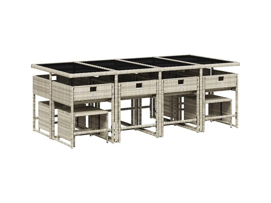 Kirkland  Ensemble à manger de jardin et coussins 13 pcs gris clair rotin