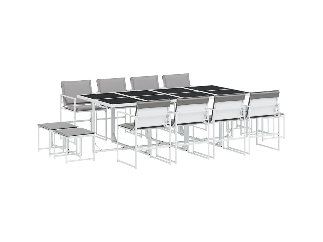 Blythe  Ensemble à manger de jardin avec coussins 13pcs blanc textilène