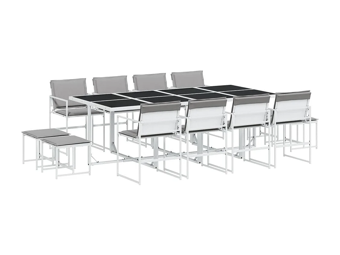 Blythe  Ensemble à manger de jardin avec coussins 13pcs blanc textilène