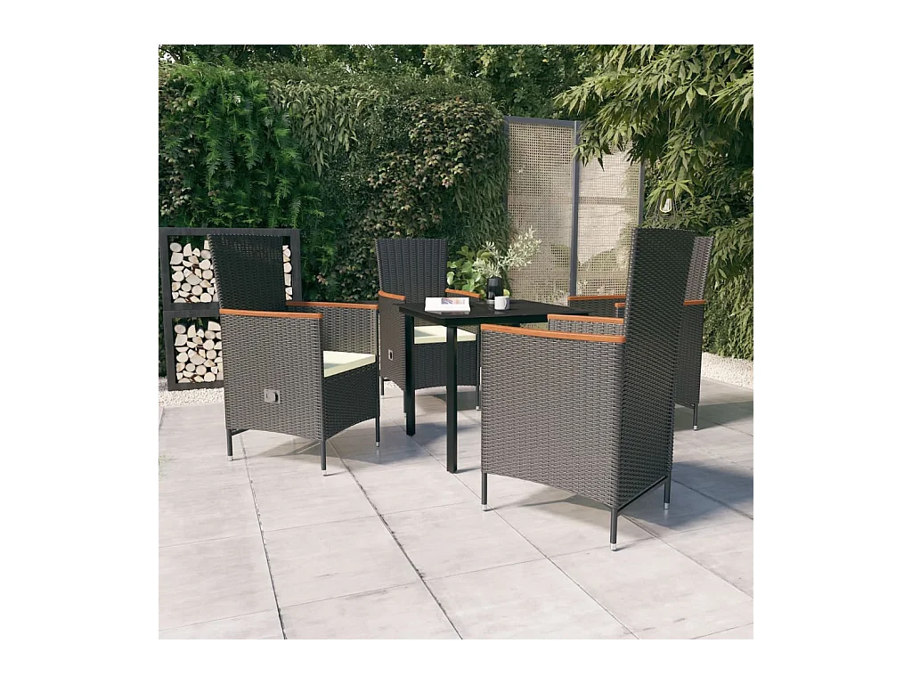 Serafino  Ensemble à manger de jardin avec coussins 5 pcs Noir