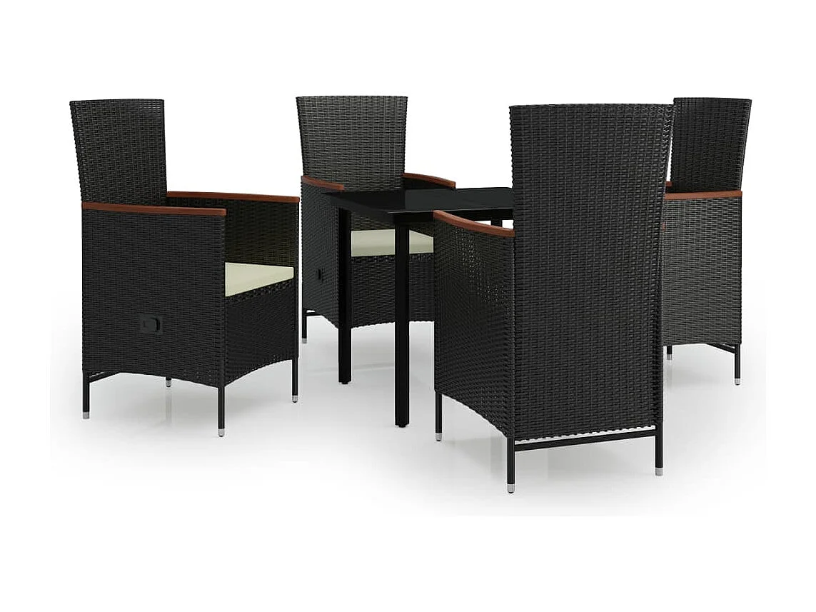 Serafino  Ensemble à manger de jardin avec coussins 5 pcs Noir