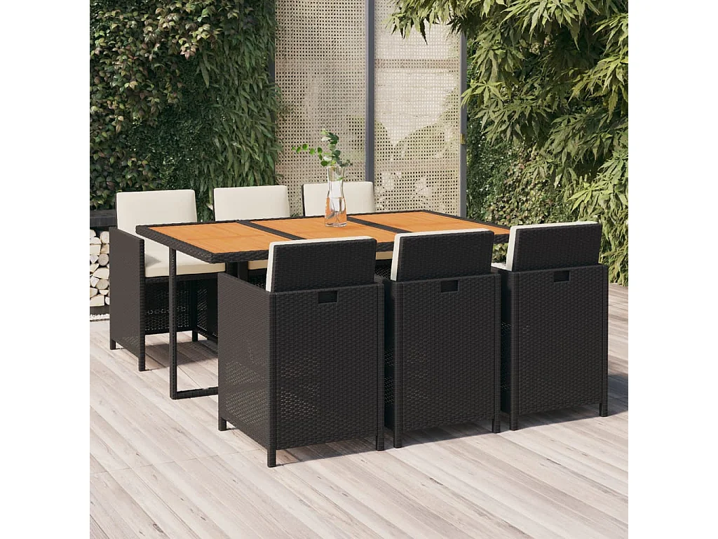 Hugo  7-delige Tuinset met kussens poly rattan zwart