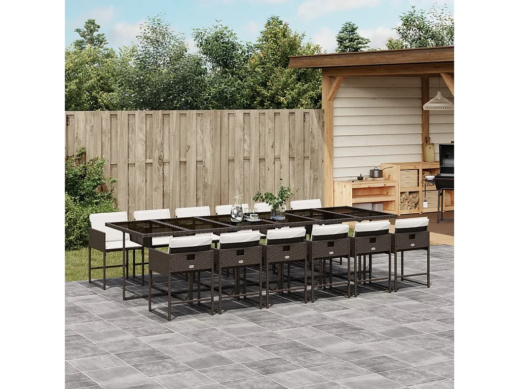 Sener  13-delige Tuinset met kussens poly rattan bruin