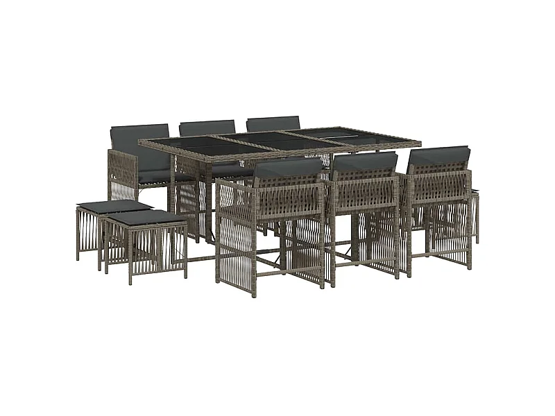 Laura Lucía  Set de comedor de jardín 11 pzas y cojines ratán sintético gris