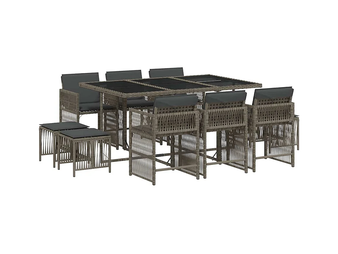 Laura Lucía  Set de comedor de jardín 11 pzas y cojines ratán sintético gris