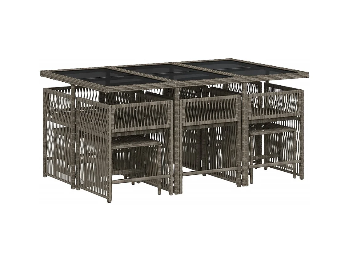 Laura Lucía  Set de comedor de jardín 11 pzas y cojines ratán sintético gris