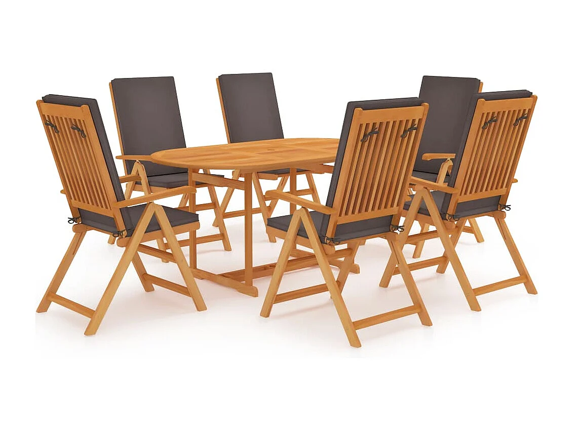 Zoran  Ensemble à Manger de jardin 7pcs coussins gris Bois teck massif
