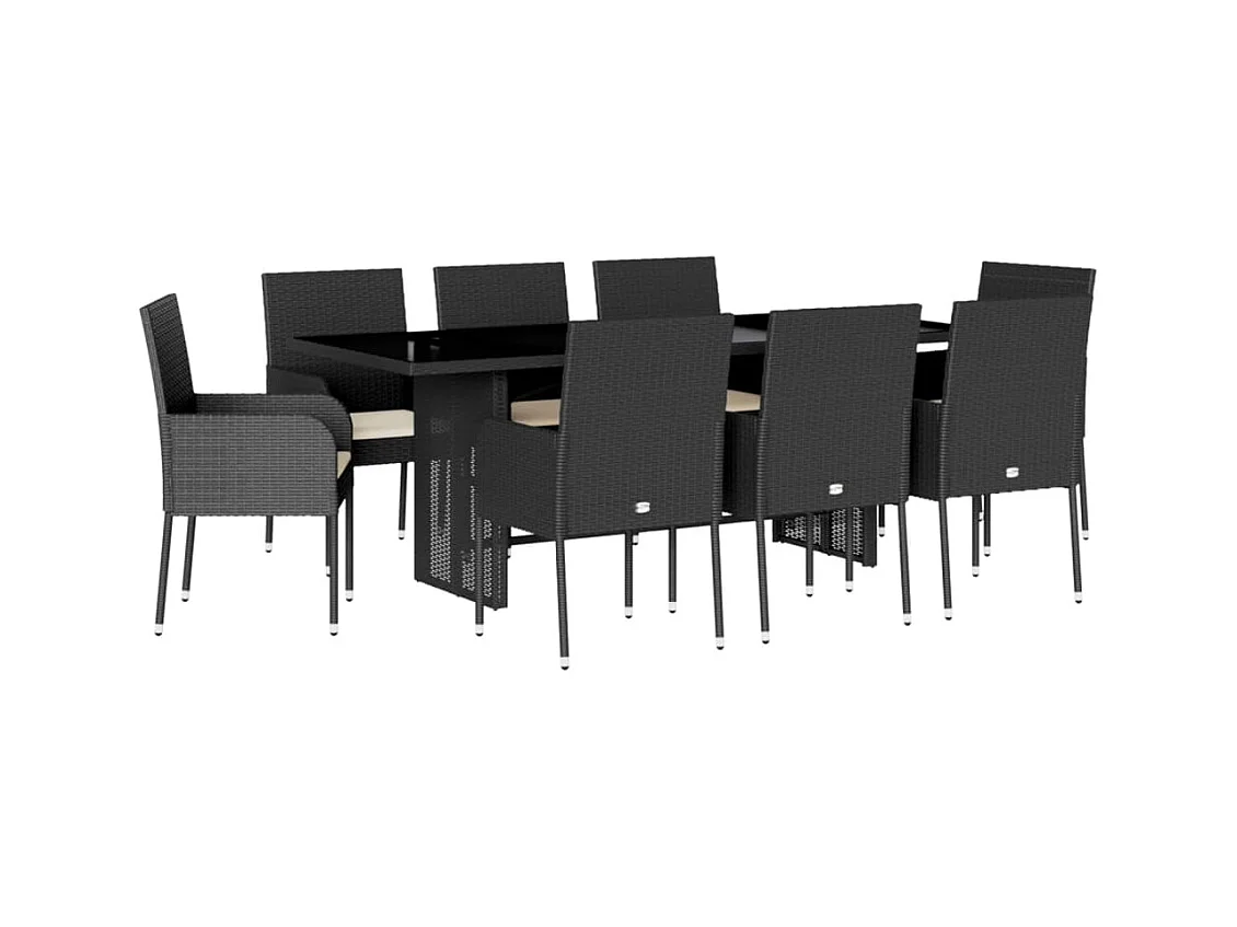 Ymir  Ensemble à manger de jardin 9pcs coussins noir résine tressée