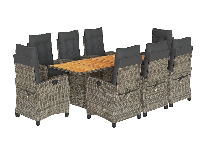 Frances  9-delige Tuinset met kussens poly rattan grijs