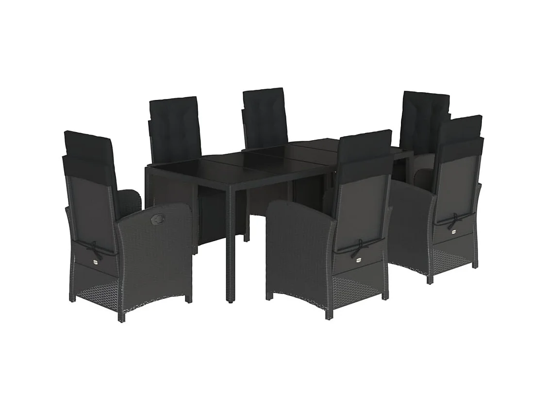 Hillside  Ensemble à manger de jardin coussins 7pcs Noir Résine tressée