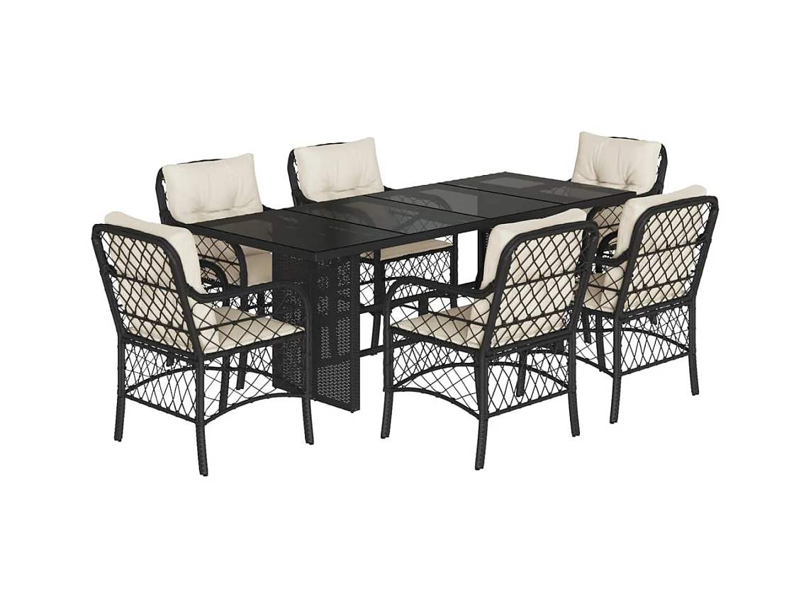 Fort Bragg  7-delige Tuinset met kussens poly rattan zwart