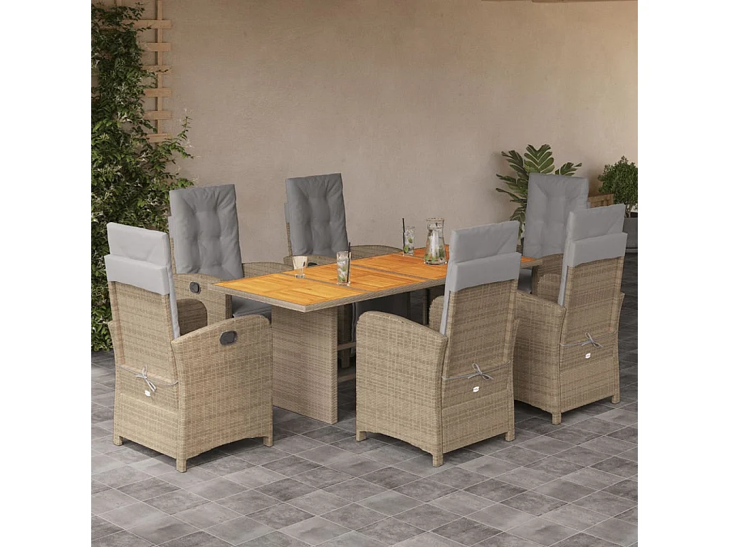 Thomian  7-delige Tuinset met kussens poly rattan beige