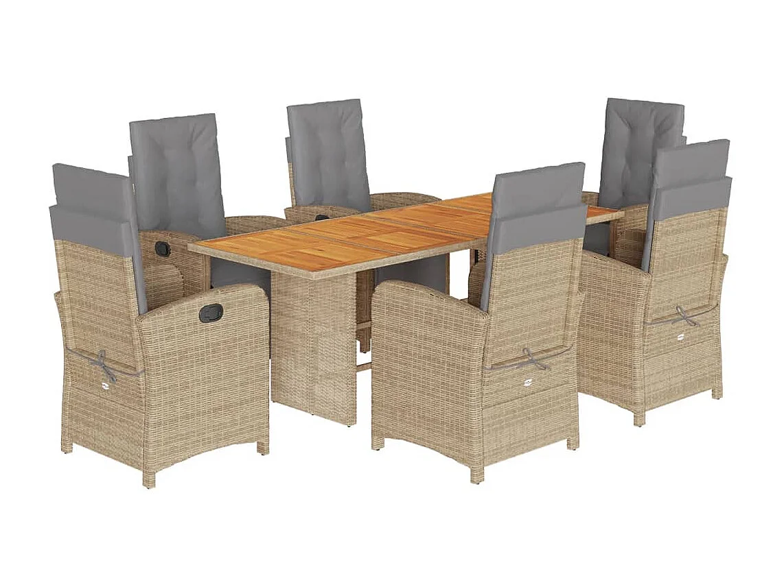 Thomian  7-delige Tuinset met kussens poly rattan beige