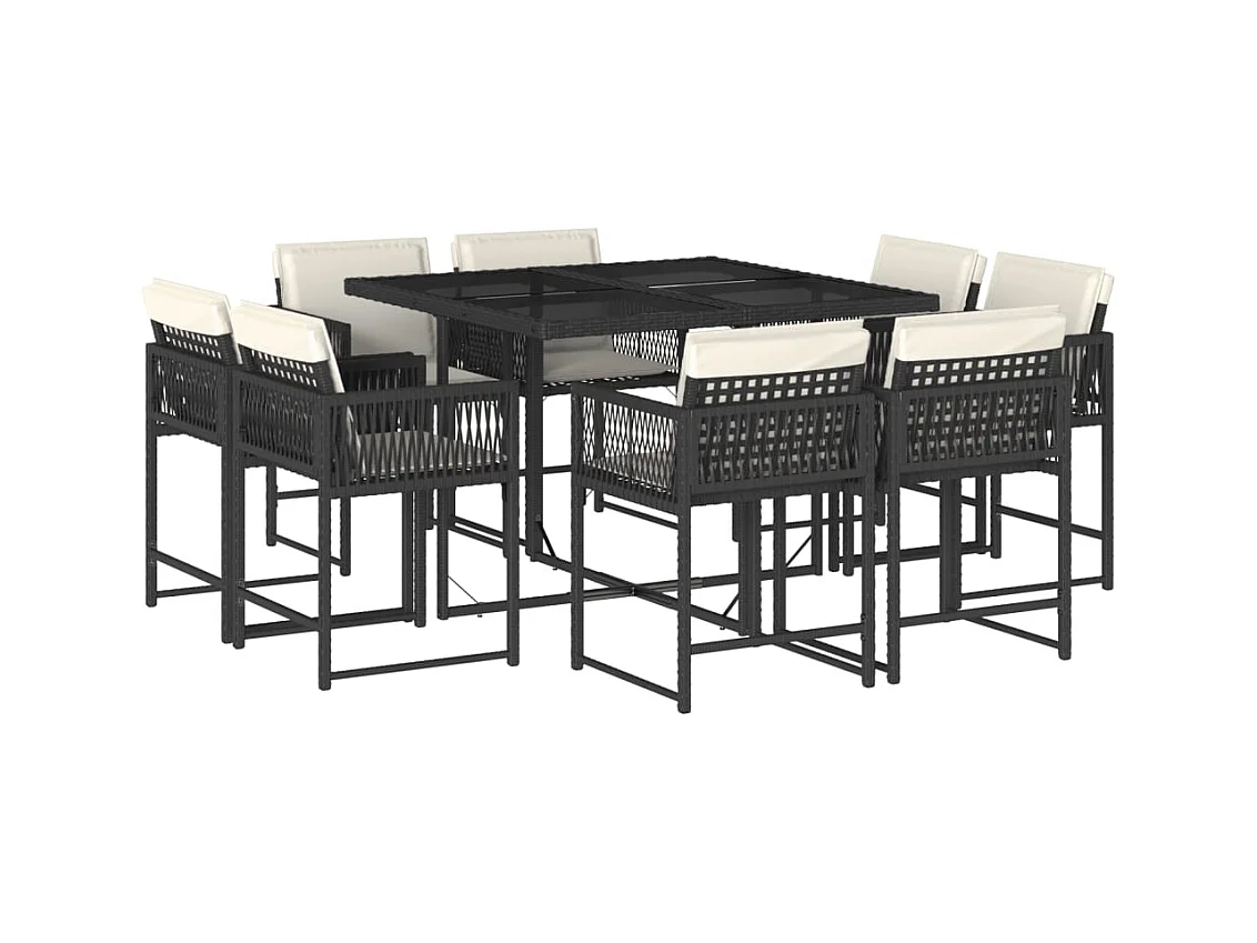Emilia  Ensemble à manger de jardin 9pcs coussins noir résine tressée