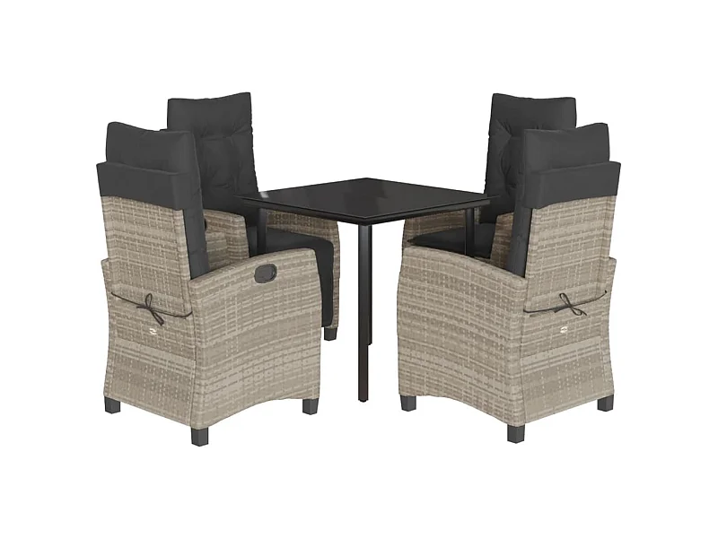 Skorla  Ensemble à manger de jardin et coussins 5 pcs gris clair rotin