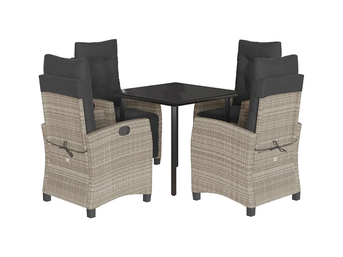 Skorla  Ensemble à manger de jardin et coussins 5 pcs gris clair rotin