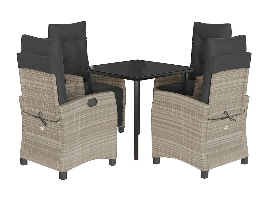 Skorla  Ensemble à manger de jardin et coussins 5 pcs gris clair rotin