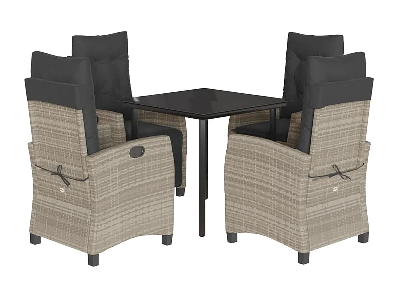 Skorla  Ensemble à manger de jardin et coussins 5 pcs gris clair rotin