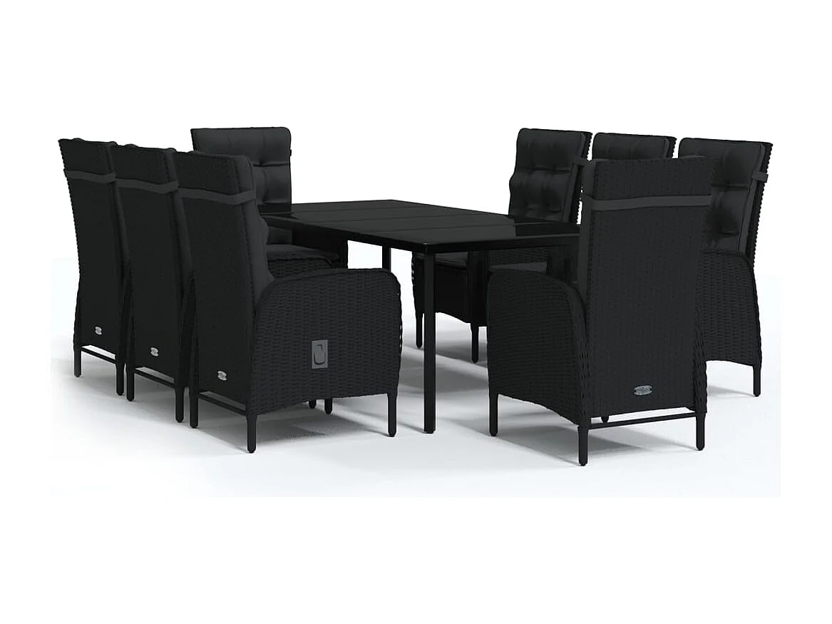 Eliseo  Juego de comedor de jardín 9 piezas con cojines negro