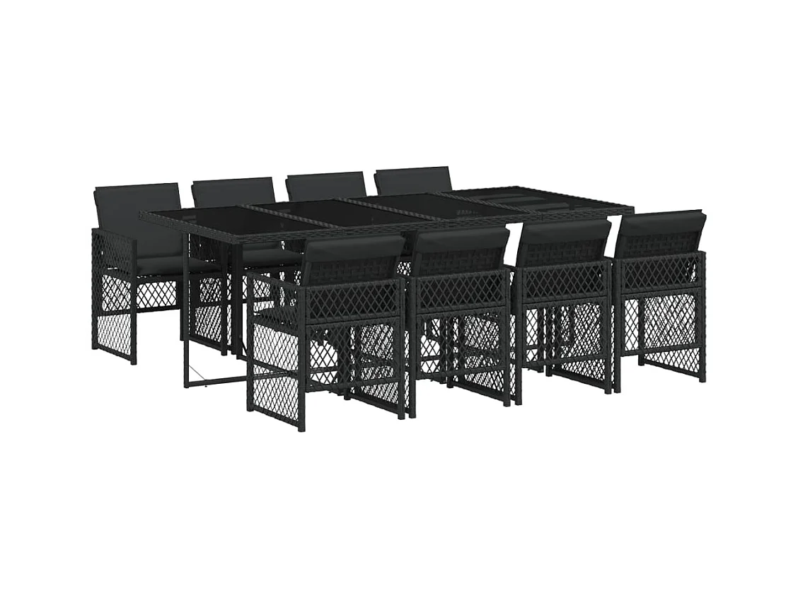 Connersville  Ensemble à manger de jardin 9pcs coussins noir résine tressée